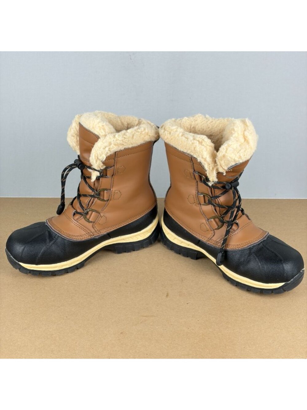 BearPaw Kelly Waterproof Snow Boots Kids 4 Tan Black Wool Blend Fleece Lining - Picture 4 of 8